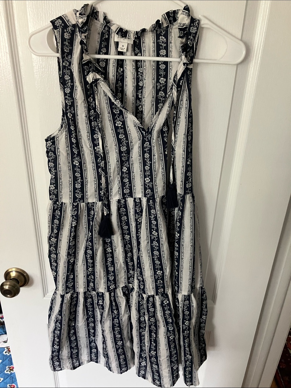 J. Crew Navy and White Striped Floral Tiered Midi Dress coverup